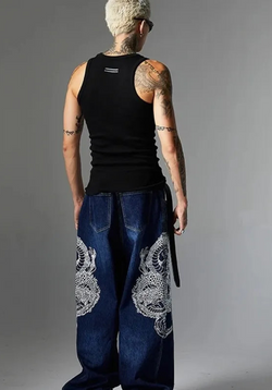 Embroidered Dragon Denim Jeans