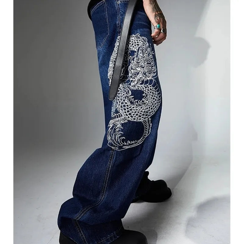 Embroidered Dragon Denim Jeans