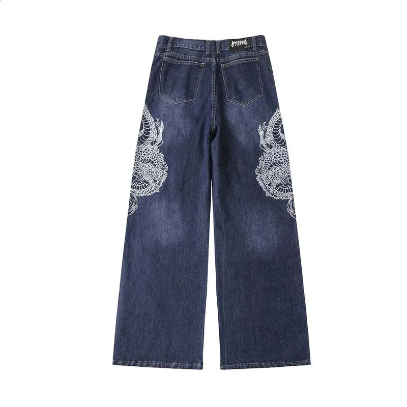 Embroidered Dragon Denim Jeans