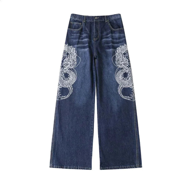 Embroidered Dragon Denim Jeans